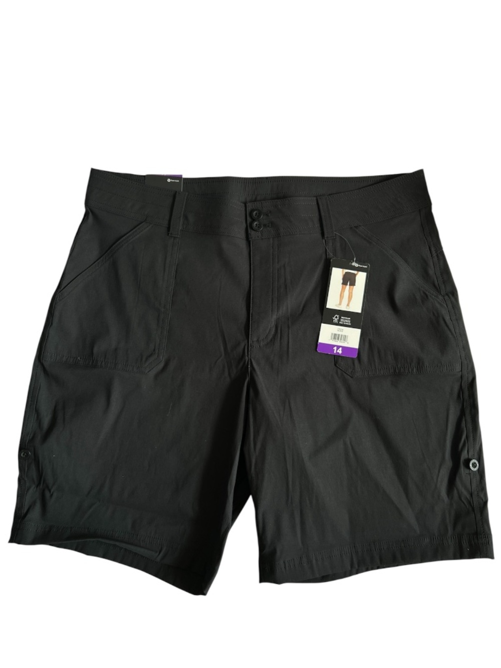 Eddie Bauer Bermuda Shorts Rolled Hem Size 14 Black 95% Nylon Zip Pockets New